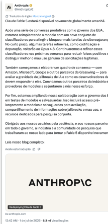 EUA levantam restrições a modelos de IA da Anthropic