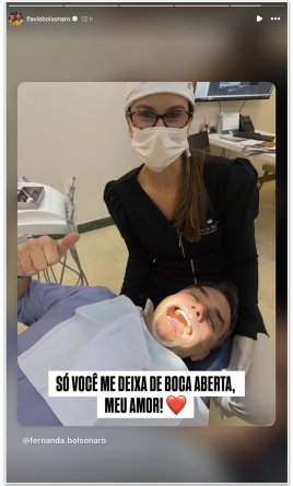 Fernanda Bolsonaro compartilha foto com Flávio durante atendimento odontológico