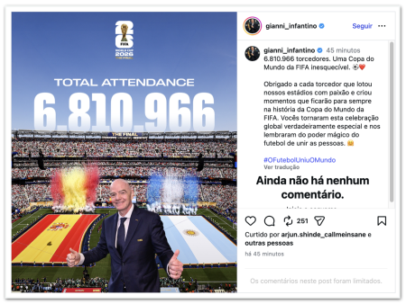 Infantino comemora recorde de público na Copa do Mundo