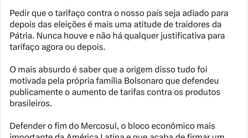 Lula acusa família Bolsonaro de traição à pátria por atividades nos Estados Unidos