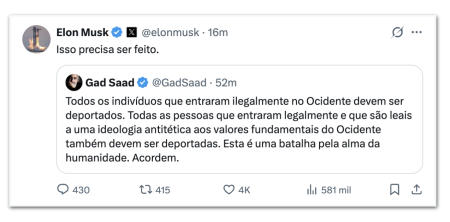 Musk faz comparação entre imigrantes na Espanha e o filme Guerra Mundial Z