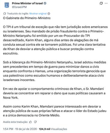 Netanyahu reprova prefeito de Nova York após ameaça de prisão