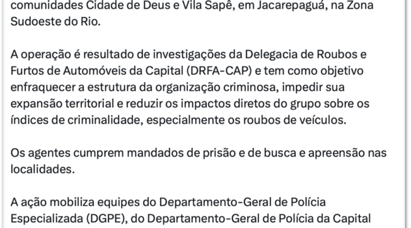 Operação realiza prisões contra o Comando Vermelho no Rio
