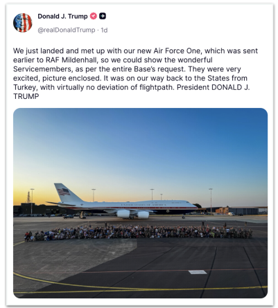 Trump utiliza modelo antigo em vez do Air Force One ao deixar a Turquia