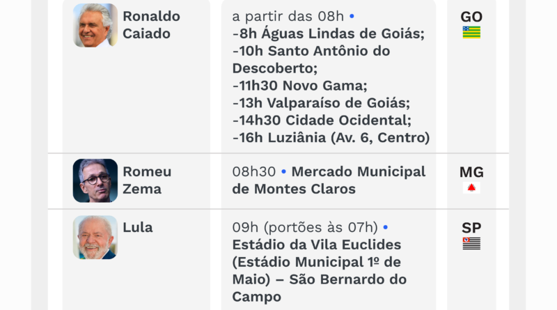 Candidatos dão início à campanha neste domingo com horários e locais definidos