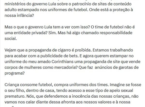 Damares pede intervenção do governo contra patrocínio de site adulto ao Corinthians