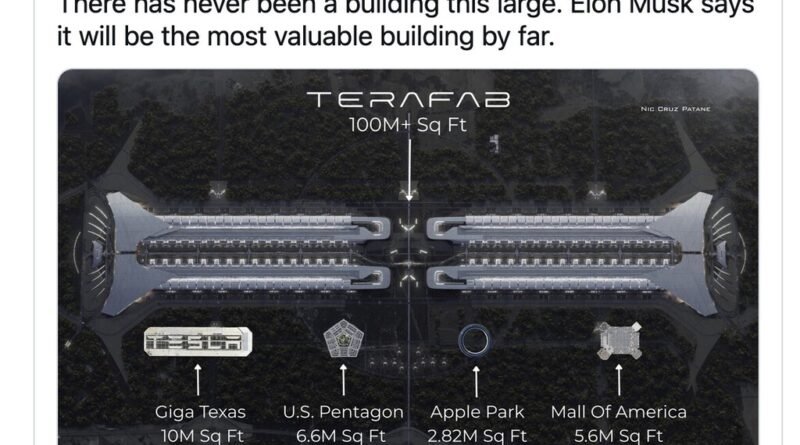 Terafab superará em tamanho Pentágono, Apple Park e Giga Texas combinados