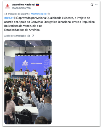 Parlamento da Venezuela aprova acordo de petróleo com os Estados Unidos