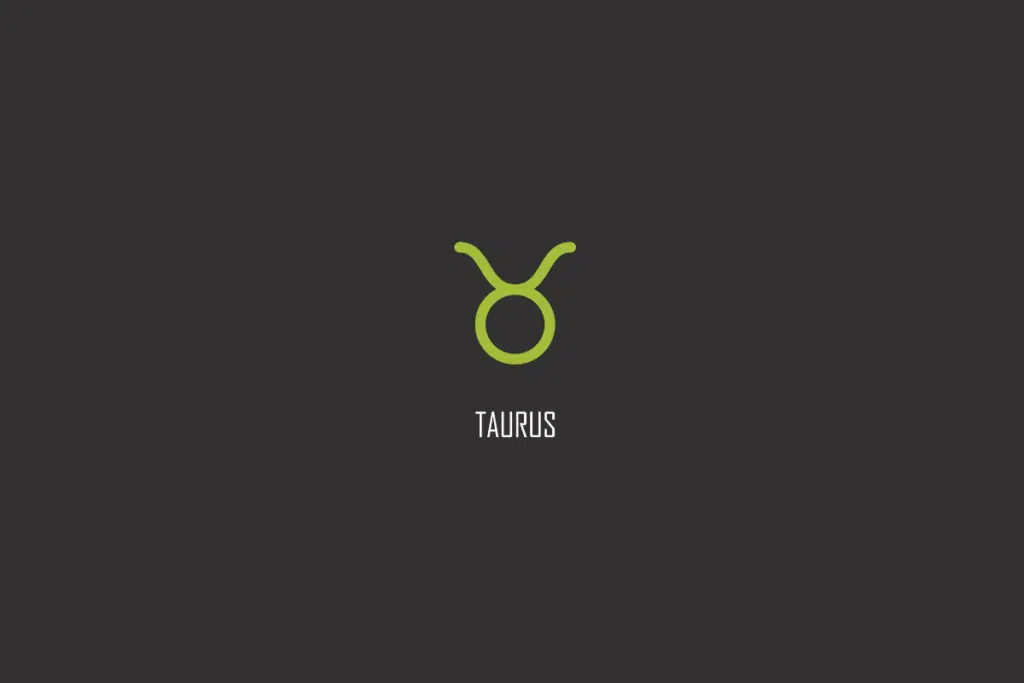 Símbolo verde de Touro com o nome TAURUS escrito abaixo, sobre fundo cinza escuro