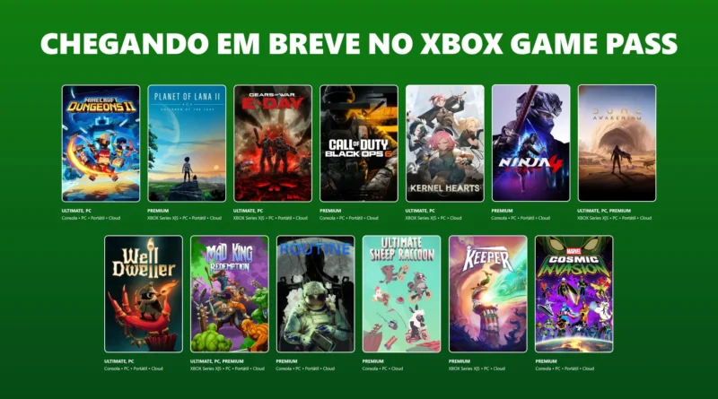 XBOX Game Pass adiciona Gears of War, Minecraft Dungeons II e Dune: A Wakening em setembro